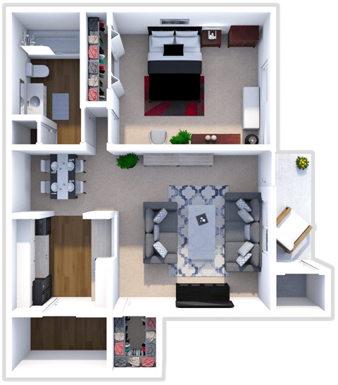 Floor plan for 1 bed, 1 bath, 750 sqft